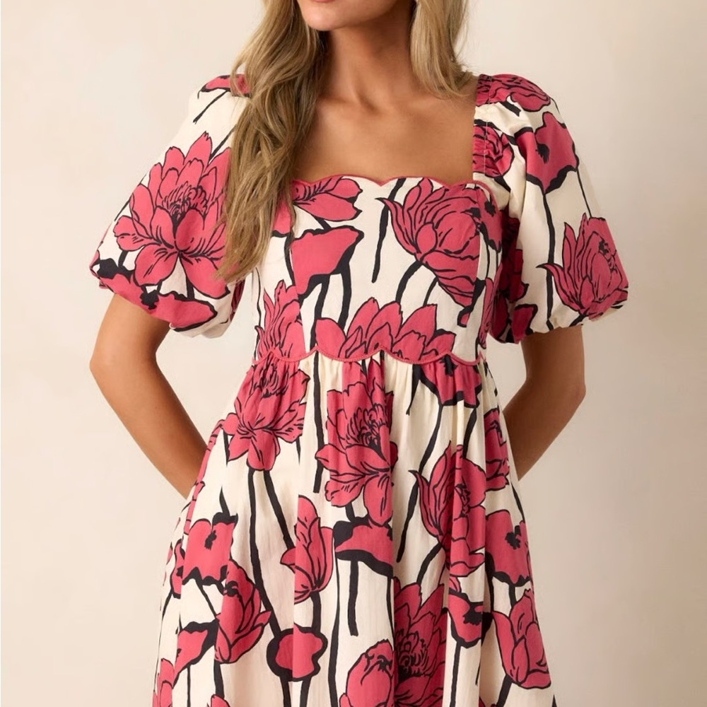 Entro Pink and Cream Floral Mini Dress